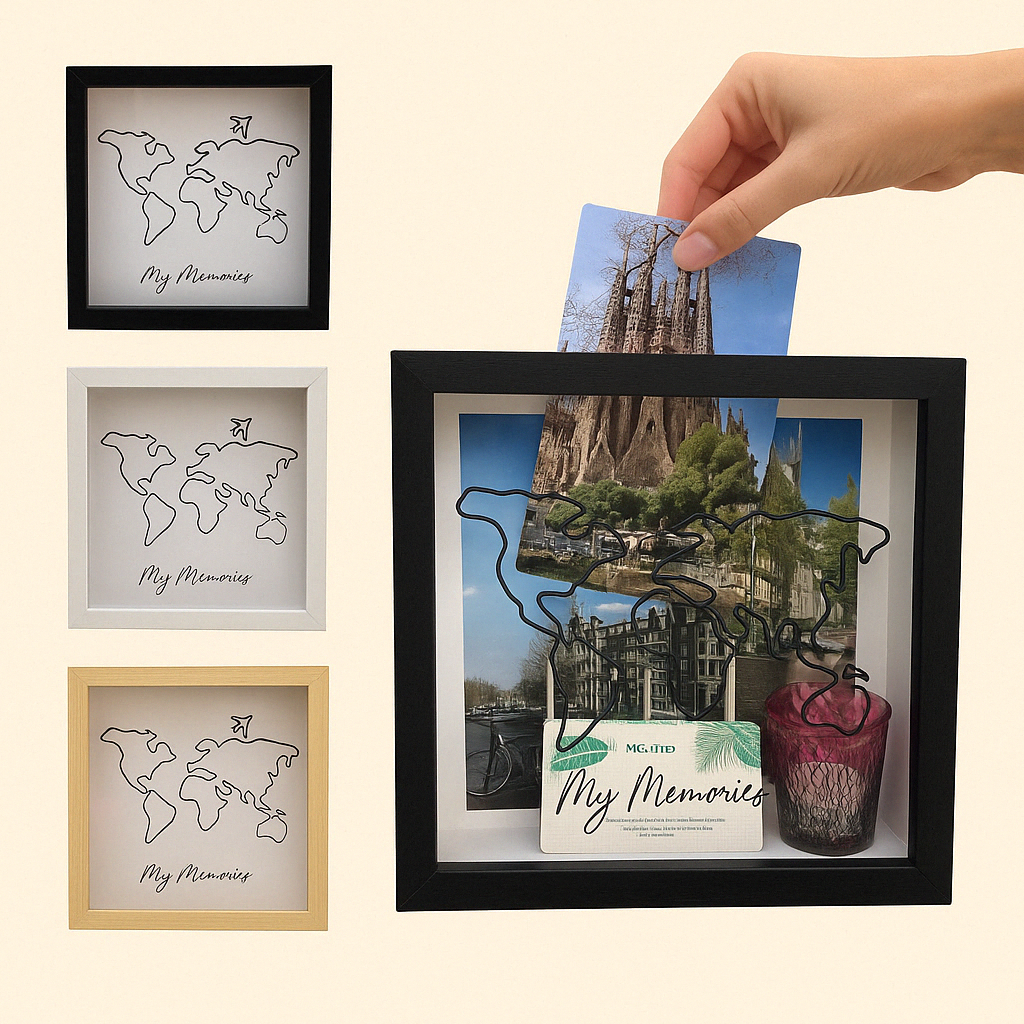 3D fotolijst van hout en glas