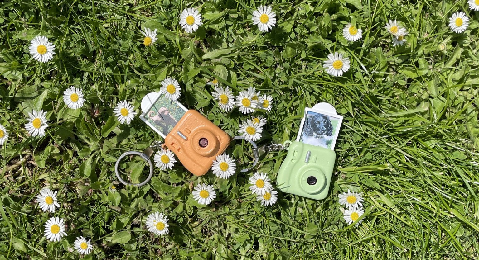 Persoonlijke sleutelhanger met foto oranje en groen